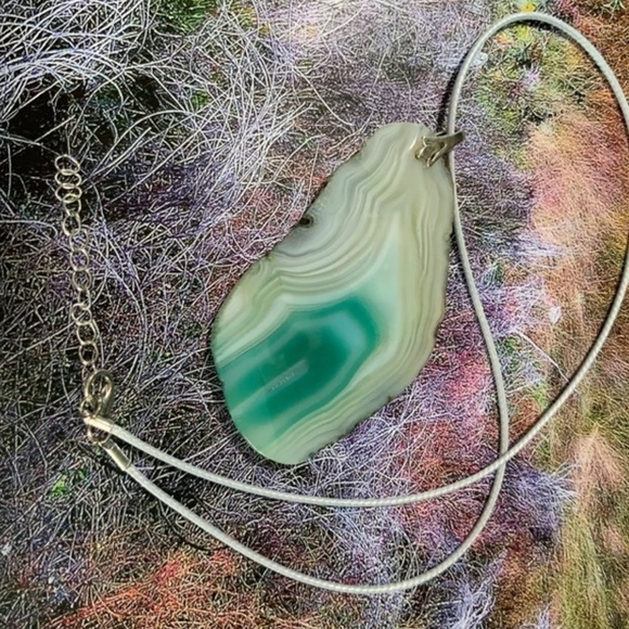 Agate Slice Gemstone Necklace on Waxed Cotton Cord - Picture 12 of 16